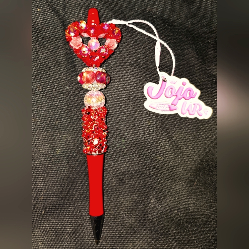 Red Bejeweled Pen with Heart Design